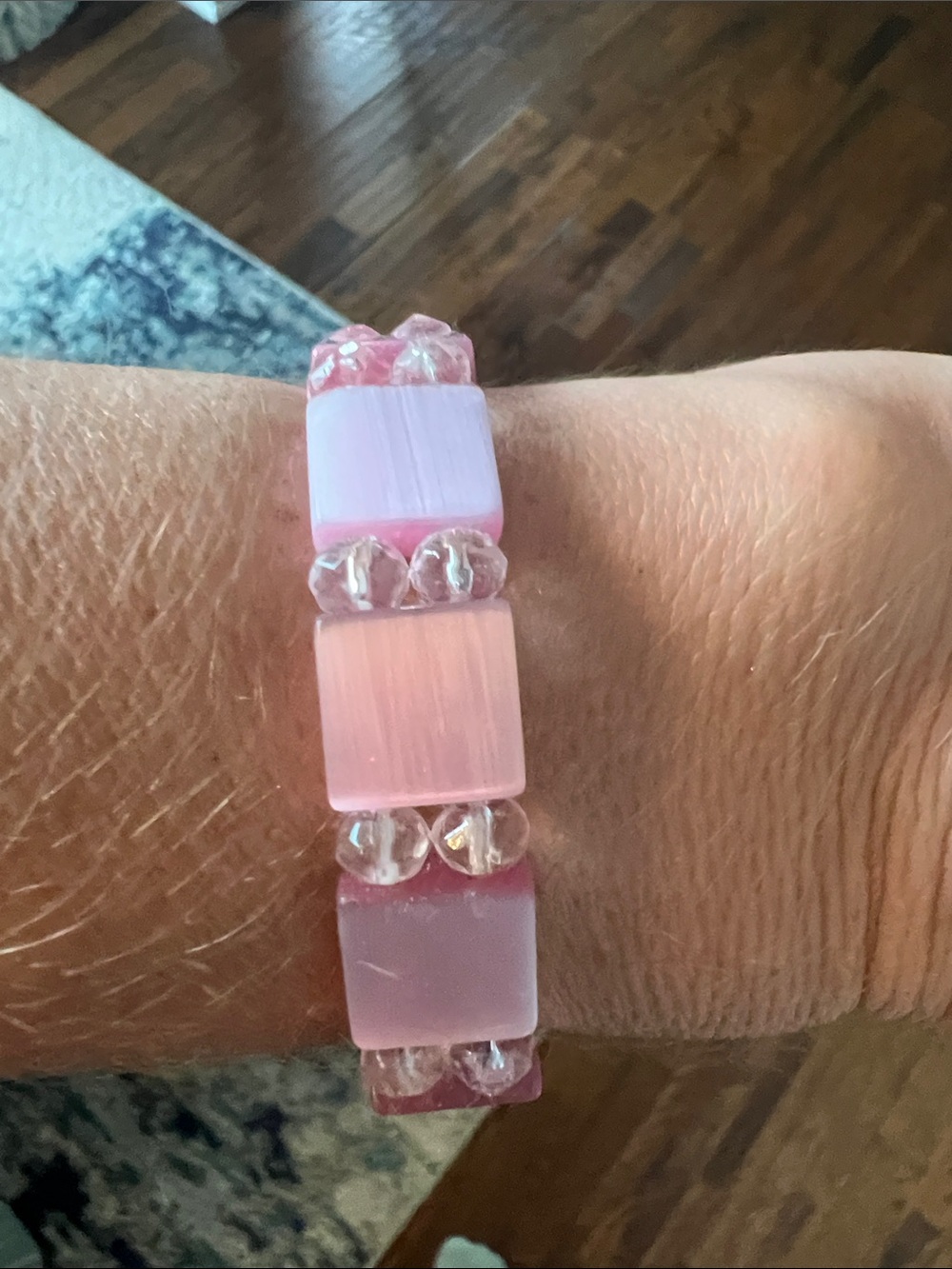 Pink Glass Block Stretch Bracelet - Women Jewelry